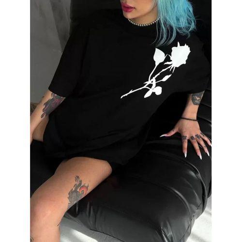 Pilelistore Unisex Bisiklet Yaka Baskılı Oversize T-Shirt - Siyah