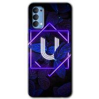 Oppo Reno 4 HD Baskılı Kılıf + 9D Tam Ekran Koruyucu - Dark Neon Yaprak U Harfi