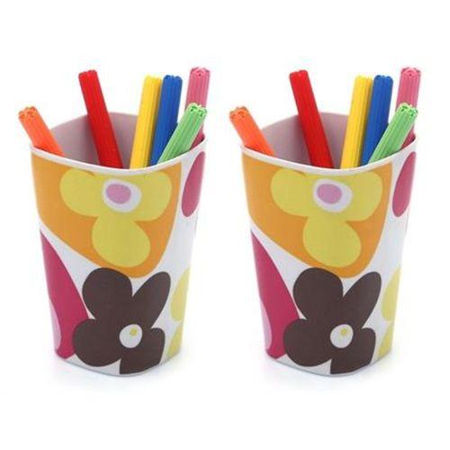 2 Adet Kalemlik Kırmızı Papatya Desenli Ofis Gereci 7X7X11Cm 300Ml