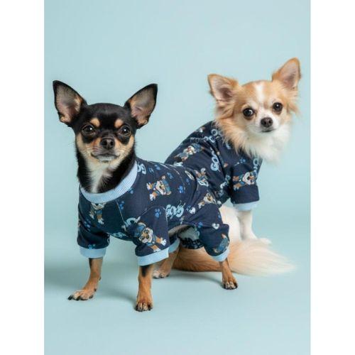 GoodPaws Lacivert Penye Köpek Tulumu | Desenli Köpek Pijaması | Küçük Irklar İçin