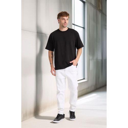 İki İplik Kumaş Pamuklu Bisiklet Yaka Basic Oversize Erkek T-Shirt - Siyah
