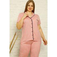 Kadın Pamuklu Cepli Kısa Kol Büyük Beden Pijama Takım Pembe
