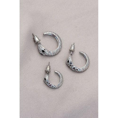 Yılan Tasarımlı Halka Model Gümüş Metal Küpe Seti