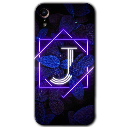 iPhone XR Kılıf Baskılı Kapak - Dark Neon Yaprak J Harfi +Tam Ekran Koruyucu