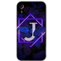 iPhone XR Kılıf Baskılı Kapak - Dark Neon Yaprak J Harfi +Tam Ekran Koruyucu