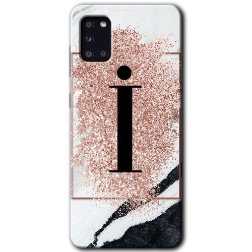 MRCİLETİSİM MRCİLETİSİM Samsung Galaxy A31 Kılıf HD Desen Baskılı Arka Kapak + Temperli Cam - Pembe Mermer Desenli İ Harfi