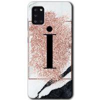 MRCİLETİSİM MRCİLETİSİM Samsung Galaxy A31 Kılıf HD Desen Baskılı Arka Kapak + Temperli Cam - Pembe Mermer Desenli İ Harfi