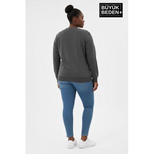 Kadın Büyük Beden MİLANO İTALiA Baskılı Bisiklet Yaka Sweatshirt SPR26BSWK956-9
