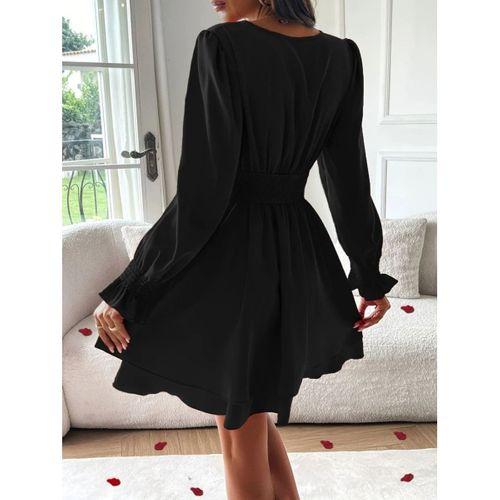 Kadın Uzun Kollu Kruvaze Yakalı Mini Sandy Elbise