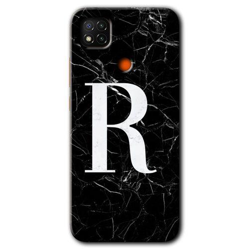 Redmi 9c Kılıf HD Desen Baskılı Arka Kapak - Siyah Mermer Desenli R Harfi