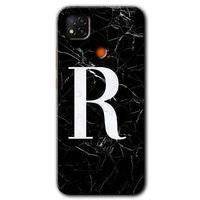 Redmi 9c Kılıf HD Desen Baskılı Arka Kapak - Siyah Mermer Desenli R Harfi