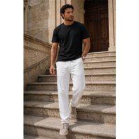 Sorrentino Relax Fit %100 Pamuk Flamlı Kumaş Erkek Jogger Pantolon - Ekru
