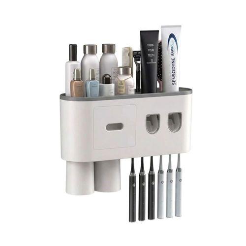 Çift Dispenserli Diş Macunu Sıkacağı 6 Fırçalık Bardaklı Banyo Organizer
