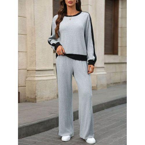 Kadın Uzun Kollu Bisiklet Yaka şardonlu Kaşkorse Bluz Ve Pantolon Ikili Takım