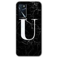 Oppo A16 Kılıf HD Desen Baskılı Arka Kapak + Temperli Cam - Siyah Mermer Desenli U Harfi