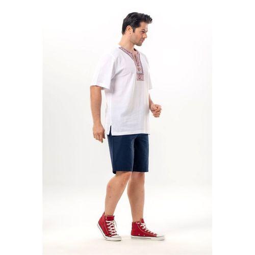 Kısa Kol Şile Bezi Bisiklet Yaka Etnik Erkek Yazlık T-shirt Beyaz Byz
