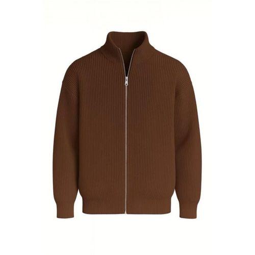 Woody Oversize Selanik Örme Fermuarlı Erkek Hırka- Kahve