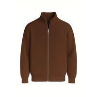 Woody Oversize Selanik Örme Fermuarlı Erkek Hırka- Kahve