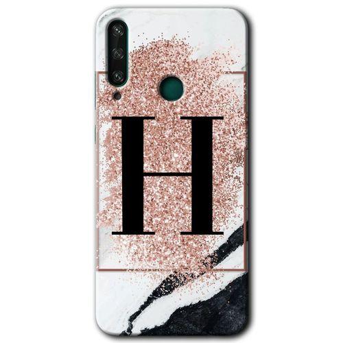 Huawei Y6P Kılıf HD Desen Baskılı Arka Kapak - Pembe Mermer Desenli H Harfi