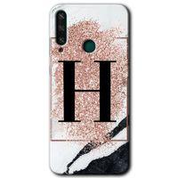 Huawei Y6P Kılıf HD Desen Baskılı Arka Kapak - Pembe Mermer Desenli H Harfi