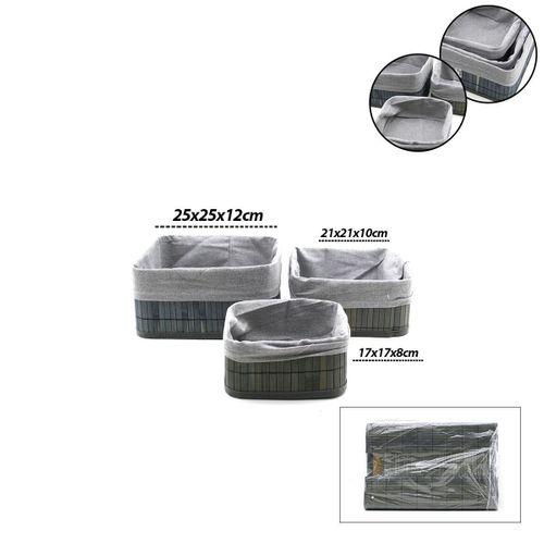 Kare Bambu Kenarlı Organizer Sepet - Bezli Ahşap Taban (3 Boy, 17x21x25 cm)