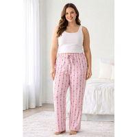 Viskon Pamuklu Kadın Büyük Beden Açık Pembe Desenli Pijama Pantolon - MGB007 - Mudanis