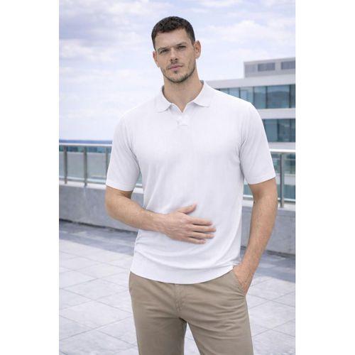 Elatus Çizgili V Yaka İnce Triko Relaxed Fit Polo Yaka Erkek T-Shirt - Ekru