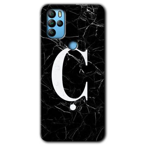 MRCİLETİSİM General Mobile GM 21 Pro Kılıf HD Desen Baskı Arka Kapak+Temperli Cam-Siyah Mermer Desenli Ç Harfi