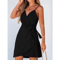 Kadın Ip Askılı Kruvaze Yakalı Belden Kuşaklı Kısa Janjan Krep Elbise