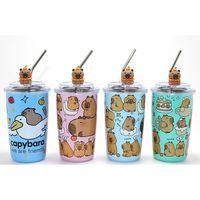 Capybara Figürlü Isı Muhafazalı Metal Pipetli Paslanmaz Çelik Kupa Alk4429