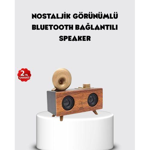Retro Gramofon Tasarımlı Bluetooth Hoparlör – 3D Stereo Ses, 1800 mAh Batarya