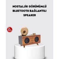 Retro Gramofon Tasarımlı Bluetooth Hoparlör – 3D Stereo Ses, 1800 mAh Batarya