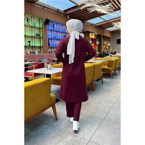Önden İki Cepli Sade Basic Uzun Tunik Pantolon İkili Spor Takımı - 03067.009 - Bordo