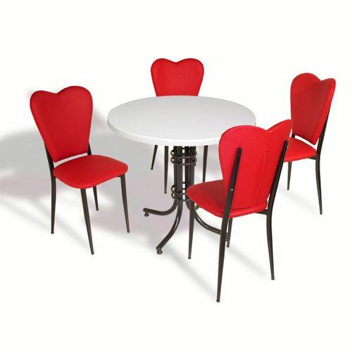 Dockers Buket - Aşk-ı Derun Mutfak Masa Takımı - Yuvarlak 80cm Çap (Werzalit, Wermodin ve Allzalit Tabla) - KırmızıDeri-FuşyaKumaş