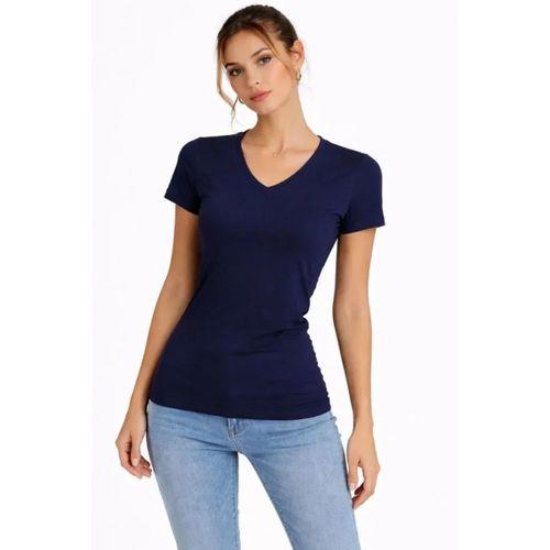 3lü V Yaka Tişört – Kısa Kollu Yazlık Slim Fit Body - Toz Pembe, Lacivert, Hardal