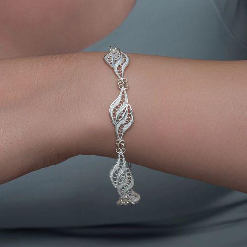 Gümüş İkili Yaprak Telkari Kadın Bileklik