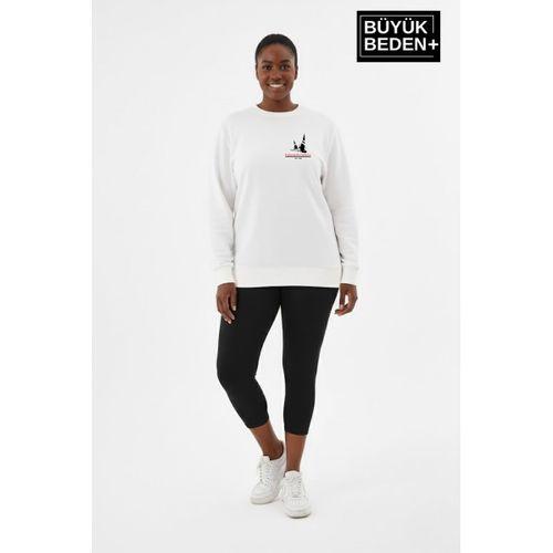 Kadın Büyük Beden Yelken Baskılı Bisiklet Yaka Sweatshirt SPR26BSWK956-11