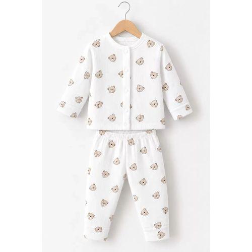 3-12 Ay Ayıcık Baskılı Çıtçıtlı Penye Bebek Pijama Takımı