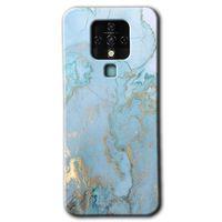 Tecno Camon 16 Kılıf HD Desen Baskılı Arka Kapak+Temperli Cam - Mavi Gold Mermer