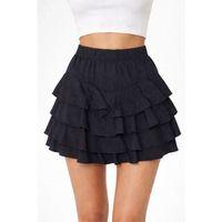 Siyah Katlı Mini Fırfıtlı Etek Lastikli Yüksel Bel, Volanlı Tasarım, Rahat Kalıp, Günlük Ve Şık Kombinelere Uygun Yazlık Etek - Siyah