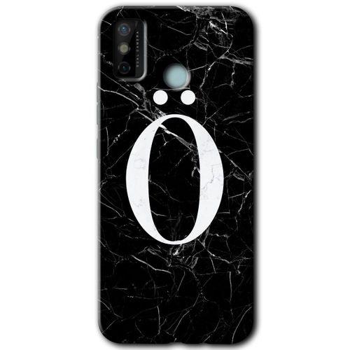 MRCİLETİSİM Tecno Spark 6 Go Kılıf HD Desen Baskılı Arka Kapak+Temperli Cam - Siyah Mermer Desenli Ö Harfi
