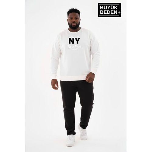 Erkek Büyük Beden NY Newyork Baskılı Bisiklet Yaka ince Sweatshirt SPR26BSW956-15