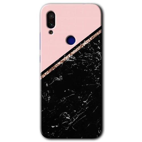 MRCİLETİSİM Xiaomi Redmi Note 7 Kılıf HD Desen Baskılı Arka Kapak+Temperli Cam - Yarım Mermer