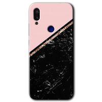 MRCİLETİSİM Xiaomi Redmi Note 7 Kılıf HD Desen Baskılı Arka Kapak+Temperli Cam - Yarım Mermer
