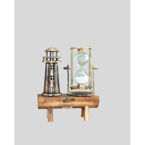 Dekoratif Ahşap Kum Saati Ve Deniz Feneri Figürlü Masa Süsü – Şık Ve Fonksiyonel Tasarım