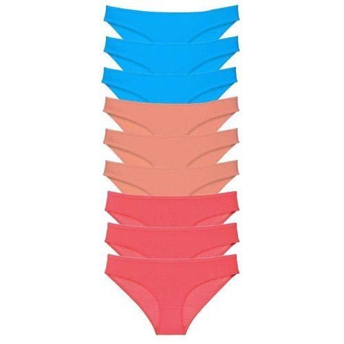 9 adet Süper Eko Set Likralı Kadın Slip Külot Pudra Fuşya Mavi