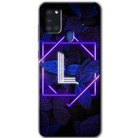 Samsung Galaxy A21s HD Baskılı Kılıf + 9D Tam Ekran Koruyucu - Dark Neon Yaprak L Harfi