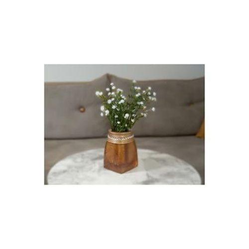 2 Adet Vazo Dahil,Vazoda Çiçek,Beyaz Yapay Çiçek,Vazo Dekoratif Taşlı Altın Poliresin 7X7X15Cm