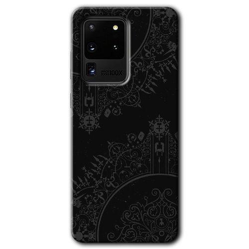 MRCİLETİSİM MRCİLETİSİM Samsung Galaxy S20 Ultra Kılıf HD Desen Baskılı Arka Kapak + Temperli Cam - Siyah Mandala
