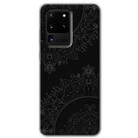 MRCİLETİSİM MRCİLETİSİM Samsung Galaxy S20 Ultra Kılıf HD Desen Baskılı Arka Kapak + Temperli Cam - Siyah Mandala